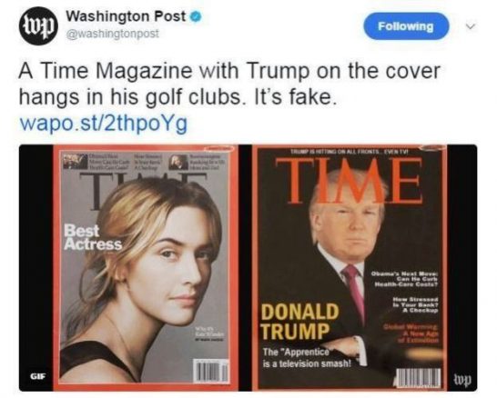 ٹرمپ کے گالف کلبوں میں ٹائم میگزین کا جعلی سرورق آویزاں time magazine trump