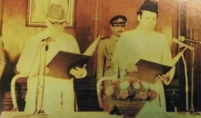 نو اپریل 1985ء : گورنر جیلانی نے نواز شریف سے وزیر اعلی پنجاب کا حلف لیا :آج کا دن /نیرہ نور خالد nawaz shareef and governor jilani